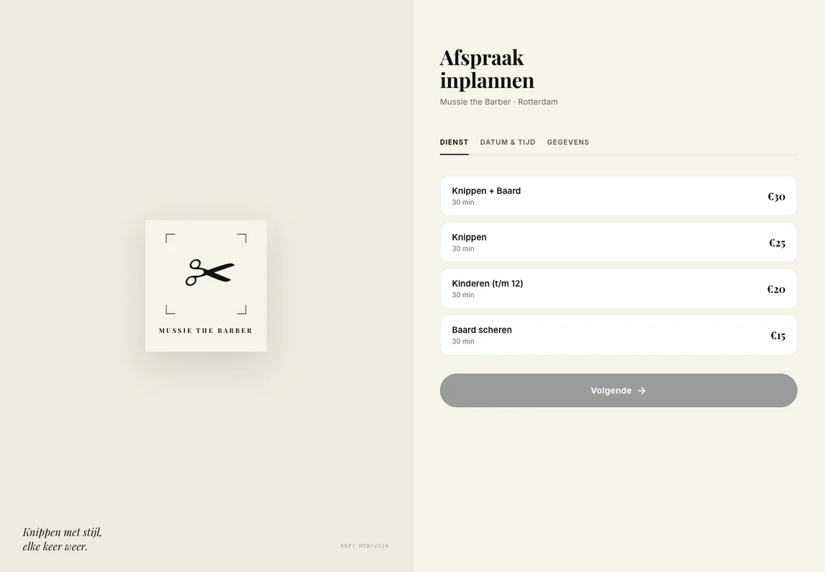 Homepage van Mussie the Barber